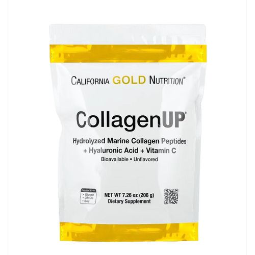California Gold Nutrition Collagen Up Hydrolyzed Marine Collagen Peptides + Hyaluronic Acid + Vitamin C, Unflavored 206g