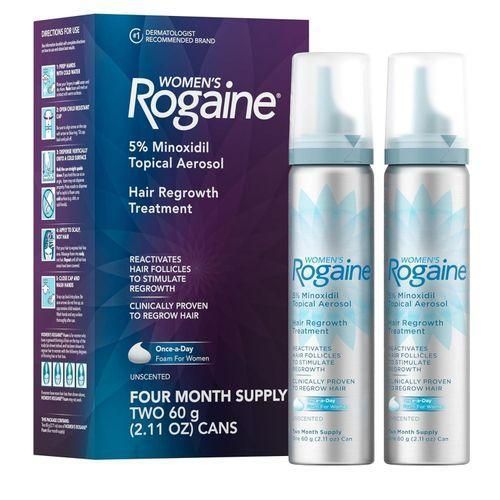 Rogaine Women's 5% Minoxidil Foam Topical Aerosol Hair Regrowth Treatment 4 Month Supply Tow 60g