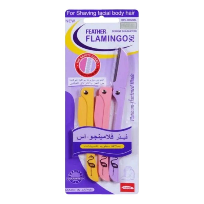 Flamingos Original 3 Pieces Ladies Razor For Facial And Body Hair Yellow/Pink/Purple 23g