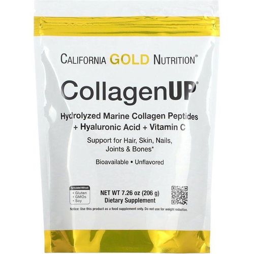 California Gold Nutrition Collagen Up Hydrolyzed Marine Collagen Peptides + Hyaluronic Acid + Vitamin C, Unflavored 206g