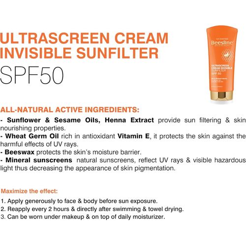 Beesline Ultra Screen Cream Invisible Sun Filter SPF50 - 2*60ml Offer