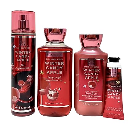 Winter Candy Apple Deluxe Gift Bag Set - Fragrance Mist - Body Wash - Body Lotion and Hand Cream - with a Natural Oats Sample Soap