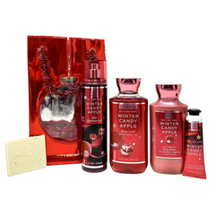 Winter Candy Apple Deluxe Gift Bag Set - Fragrance Mist - Body Wash - Body Lotion and Hand Cream - with a Natural Oats Sample Soap