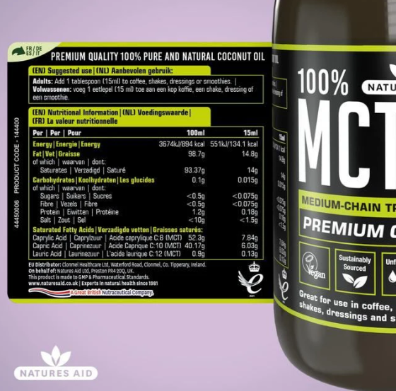 Natures Aid MCT Oil - 500ml Premium Coconut Oil