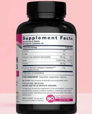 Neo NeoCell Grassfed Collagen Peptides + Vitamin C & Biotin, 90 Tablets