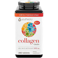 Youtheory Collagen + Biotin Skin, Hair & Nail Formula 6000mg, 390 Tablets